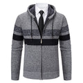 Herren nan gefütterte Kapuzen-Strickjacke mit Teddyfutter, durchgehendem Reißverschluss und kontrastierenden Streifen