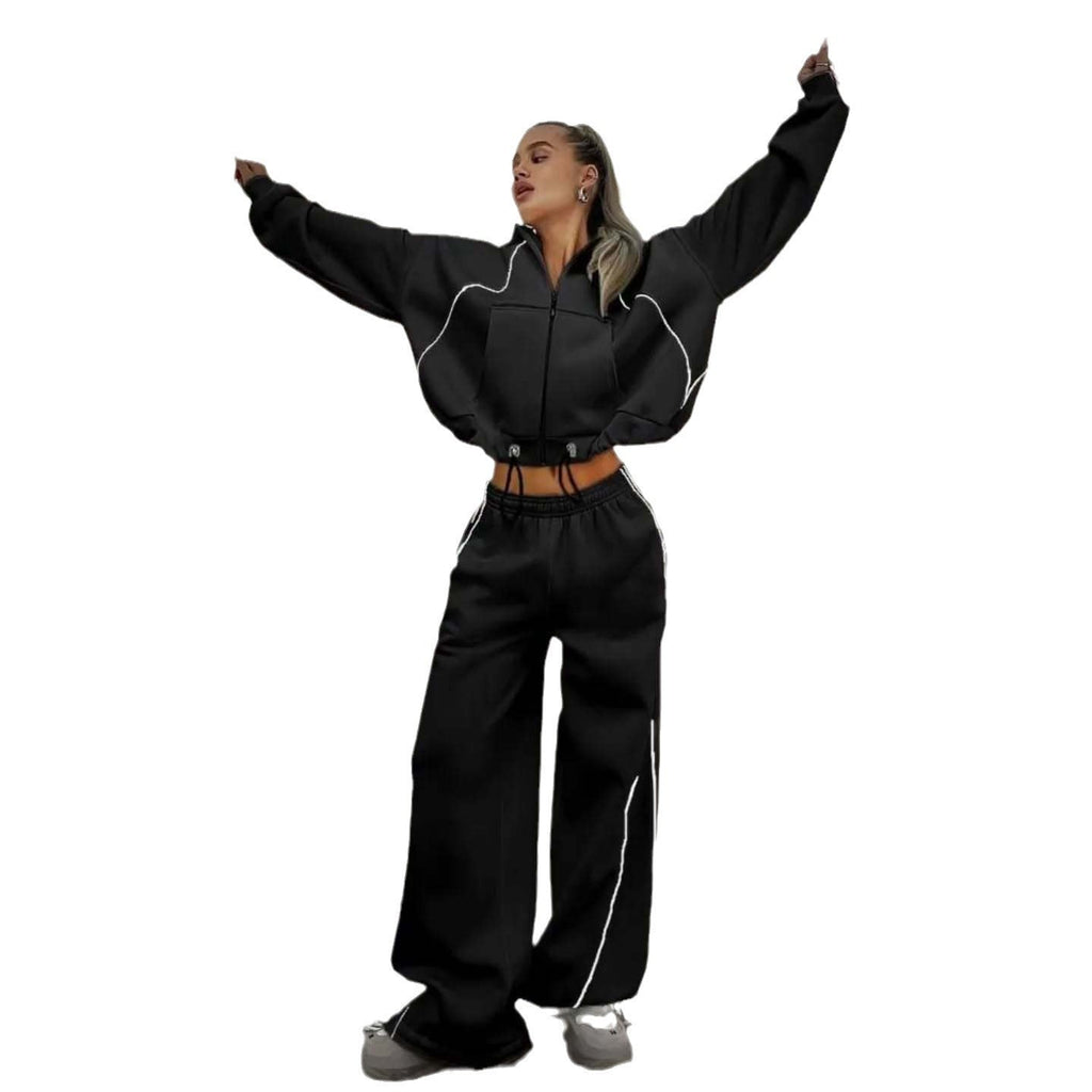 Damen nan weites Oversize-Trackset mit Reißverschluss-Kapuzenjacke und extraweiter Loungehose