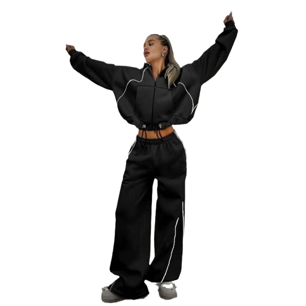 Damen nan weites Oversize-Trackset mit Reißverschluss-Kapuzenjacke und extraweiter Loungehose