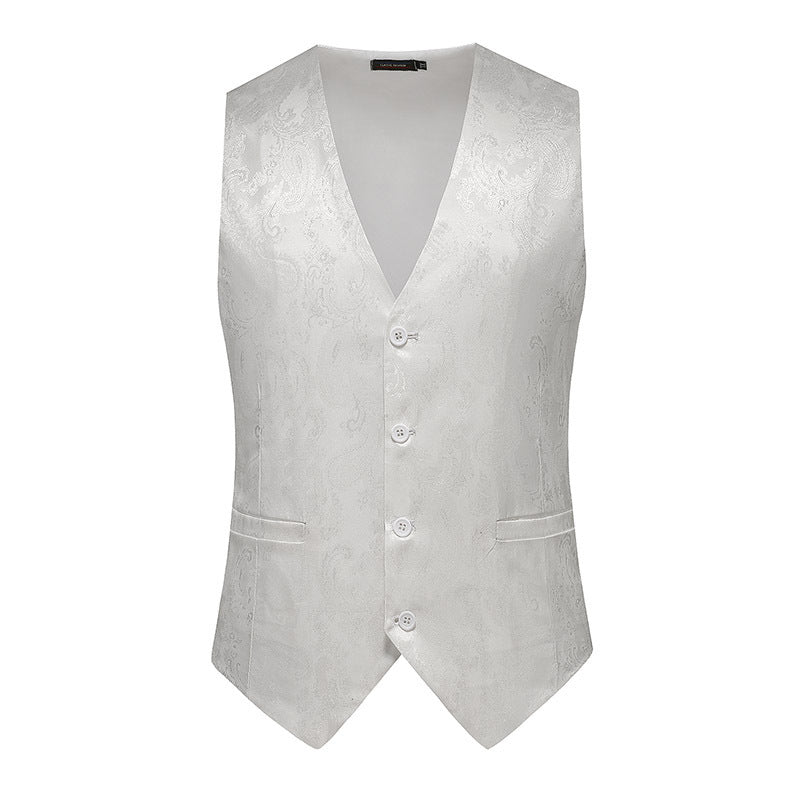Herren nan feine Jacquard-Anzugweste mit V-Ausschnitt, Zierknöpfen und schmaler Silhouette