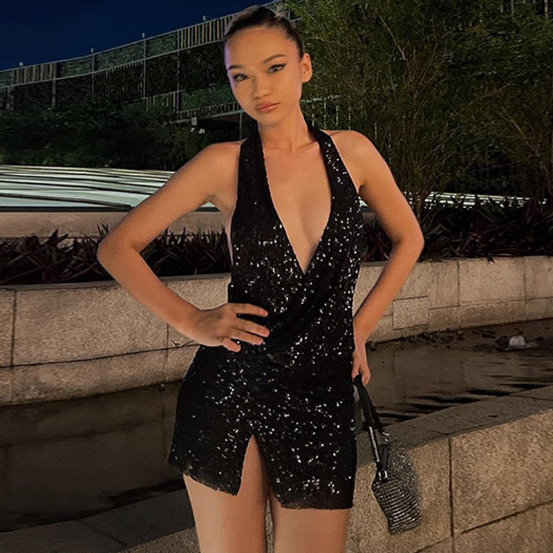Damen Funkelndes Cocktailkleid mit Wickel-Design Selmira