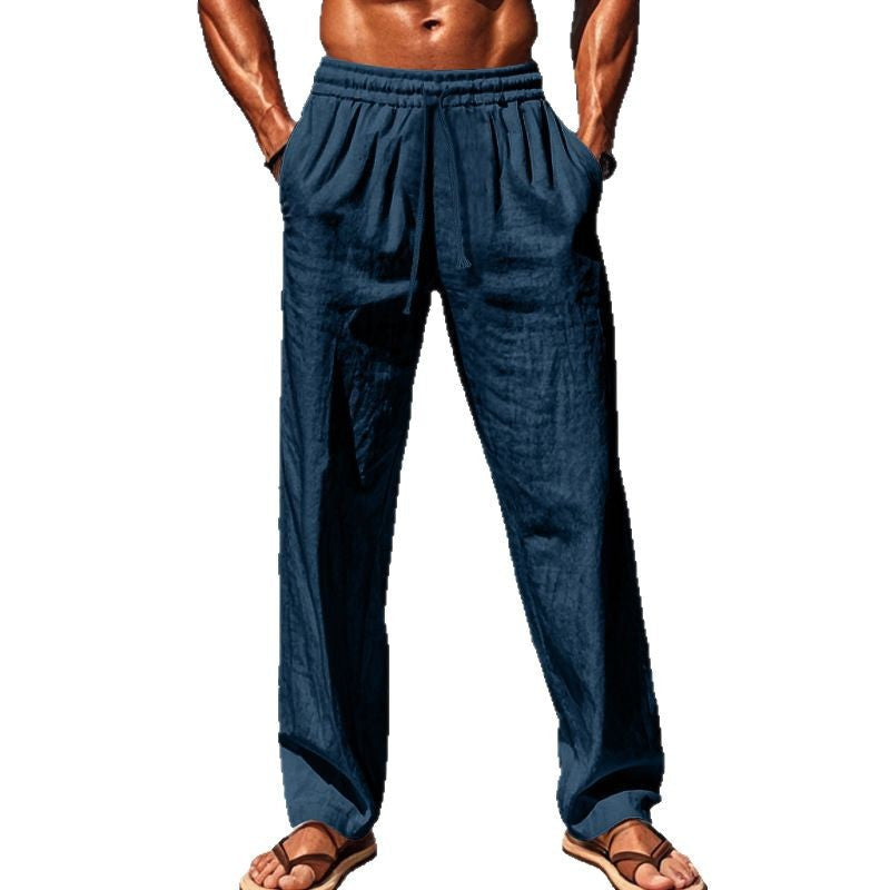 Herren nan maritime Freizeit-Leinenhose mit weitem Bein elastischem Tunnelzug und Bundfalten