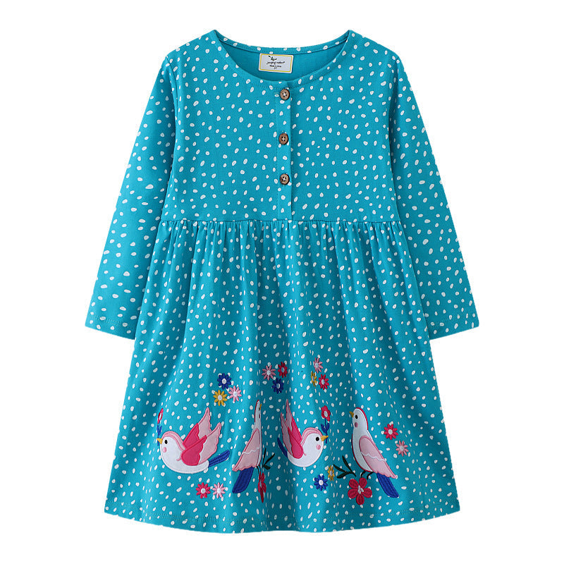 Mädchen Langarmkleid mit verspieltem Vogel-Design