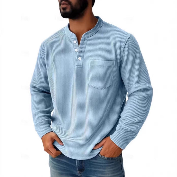 Herren nan thermisches Waffelstrick-Henleyshirt mit Stehkragen Brusttasche und geripptem Komfortschnitt
