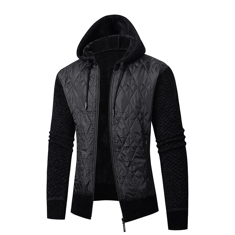 Herren nan gesteppte Kapuzenjacke mit wattierter Front, Strickärmeln und Teddyfutter