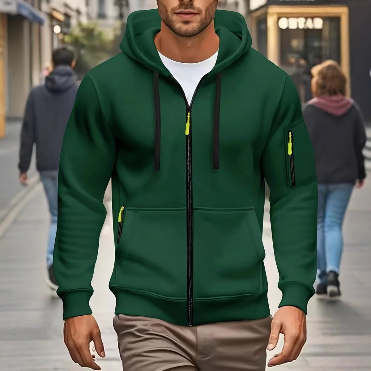 Herren nan funktionale Kapuzenjacke mit durchgehendem Reißverschluss, Ärmeltasche und elastischen Bündchen