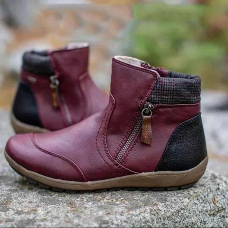 Damen nan lederoptik gefütterte Stiefelette mit seitlichem Reißverschluss und rutschfester Laufsohle