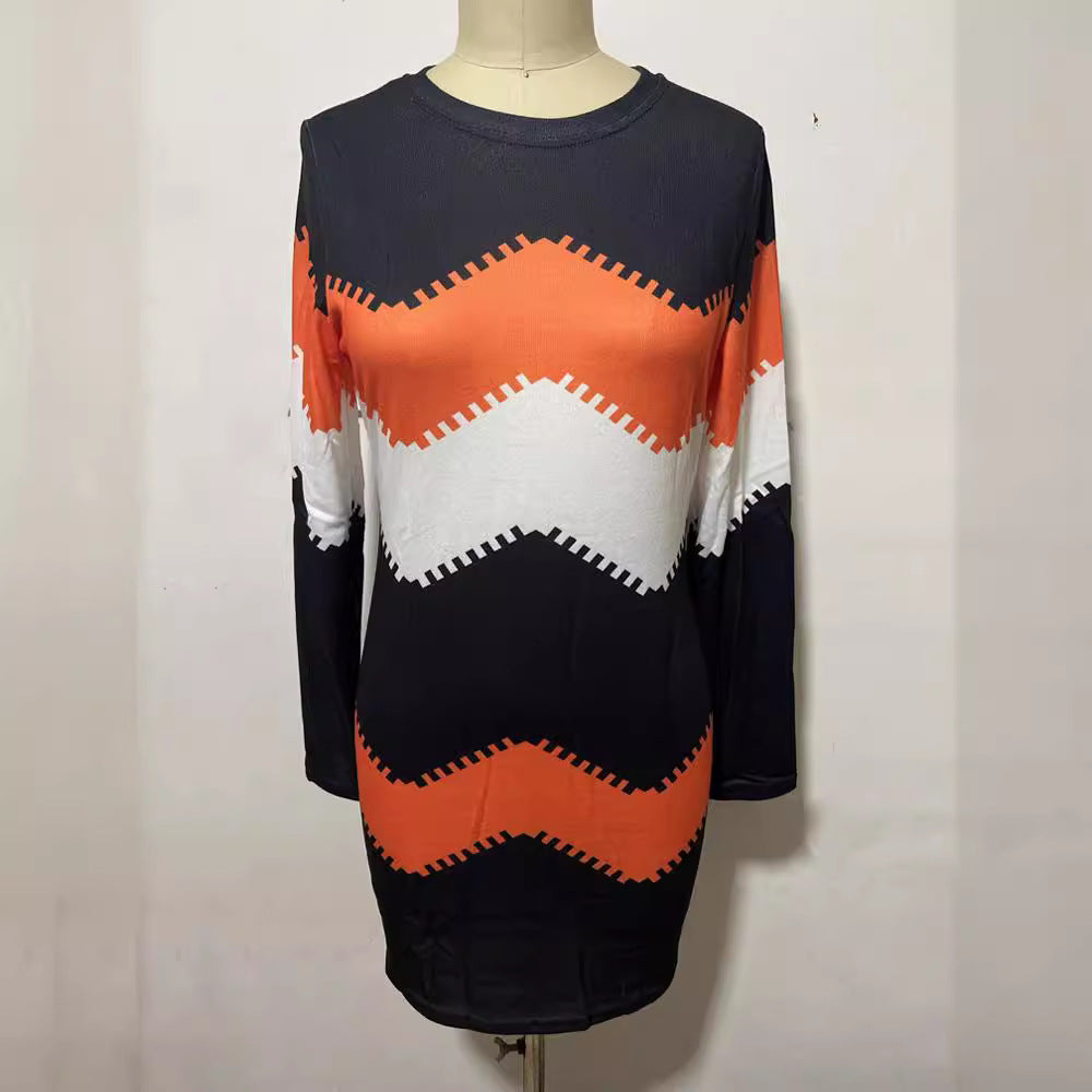 Damen nan Longsleeve-Strickkleid mit Chevron-Muster, geradem Saum und körperumspielender Passform