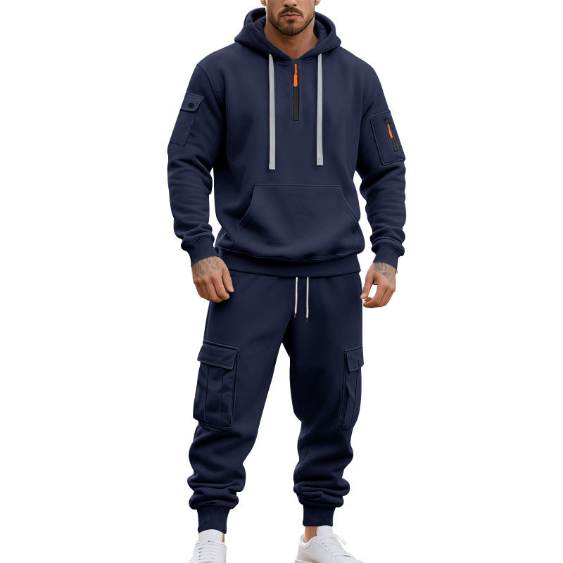 Herren nan technischer Cargo-Jogginganzug mit Halbzip, Kapuze und Mehrfachtaschen
