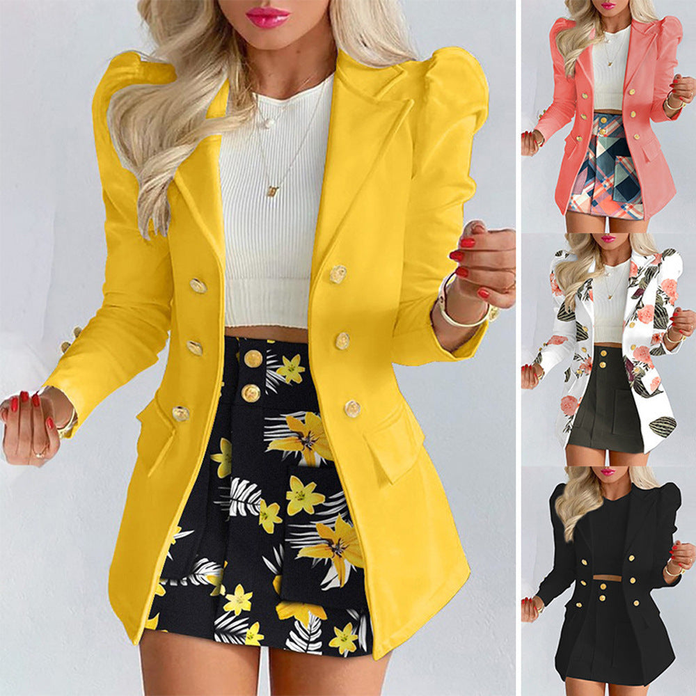 Damen nan tailliertes Zweiteiler-Businesskostüm mit doppelreihigem Blazer und figurbetontem Minirock