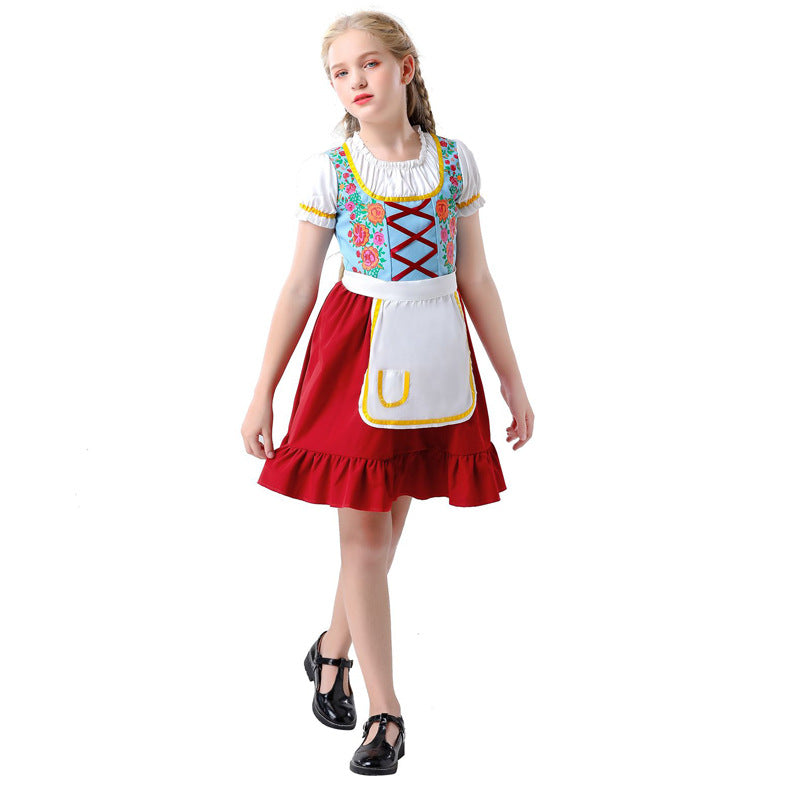 Damen nan traditionelles Dirndlkleid für Kinder mit Schürze und floraler Stickerei