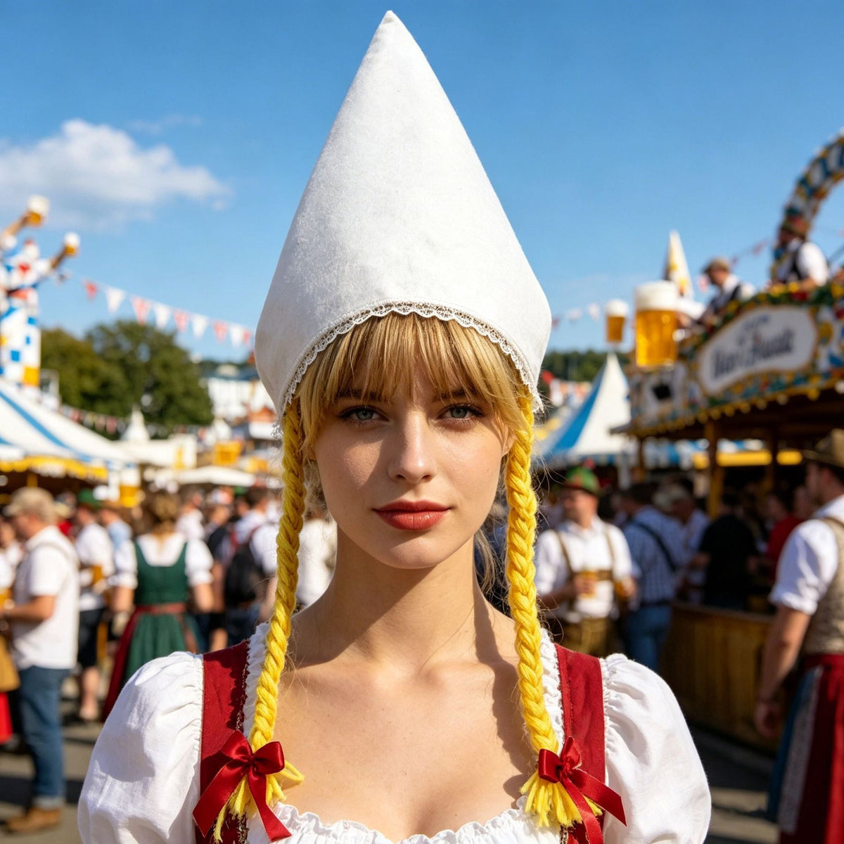 Damen nan traditionelle Trachtenhaube aus Baumwollvelours mit feinem Spitzenrand für Dirndl
