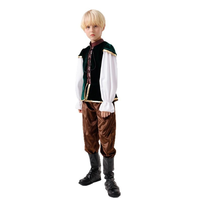 Unisex nan mittelalterliches Kinderkostüm Set mit Samtweste, geraffter Pluderhose und Renaissance-Details
