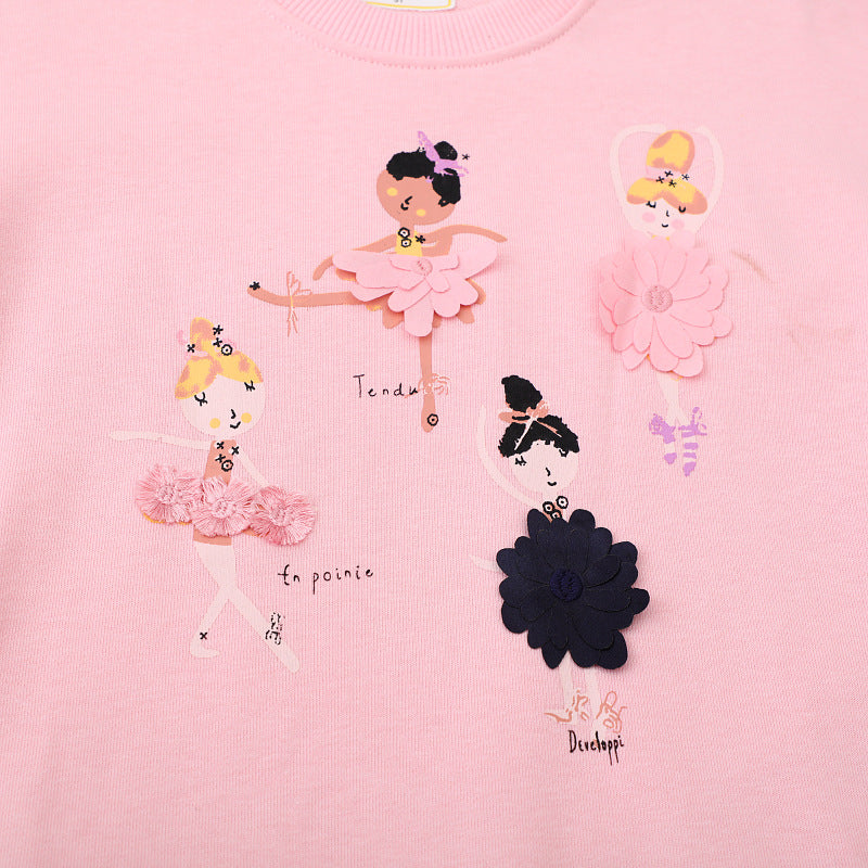 Mädchen Sweatshirt mit Tüllrock und bunten Ballerina-Applikationen