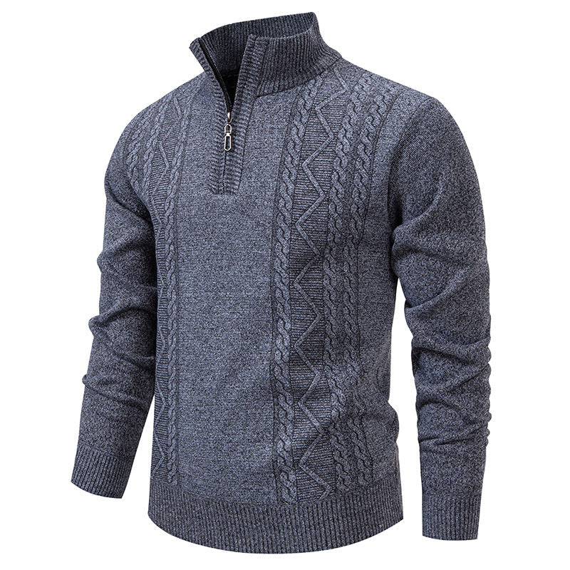 Herren nan gehobener Strickpullover mit Halbzip, Stehkragen und dekorativem Zopfmuster