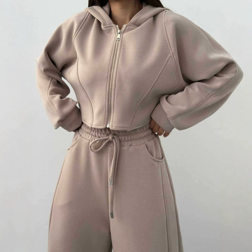 Damen nan weite Highwaist-Loungehose mit Tunnelzug, Eingrifftaschen und Ziernähten