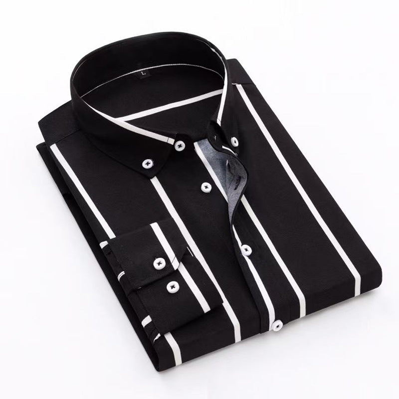 Herren nan gestreiftes Business-Hemd mit Button-Down-Kragen, Brusttasche und bügelleichtem Baumwollmix