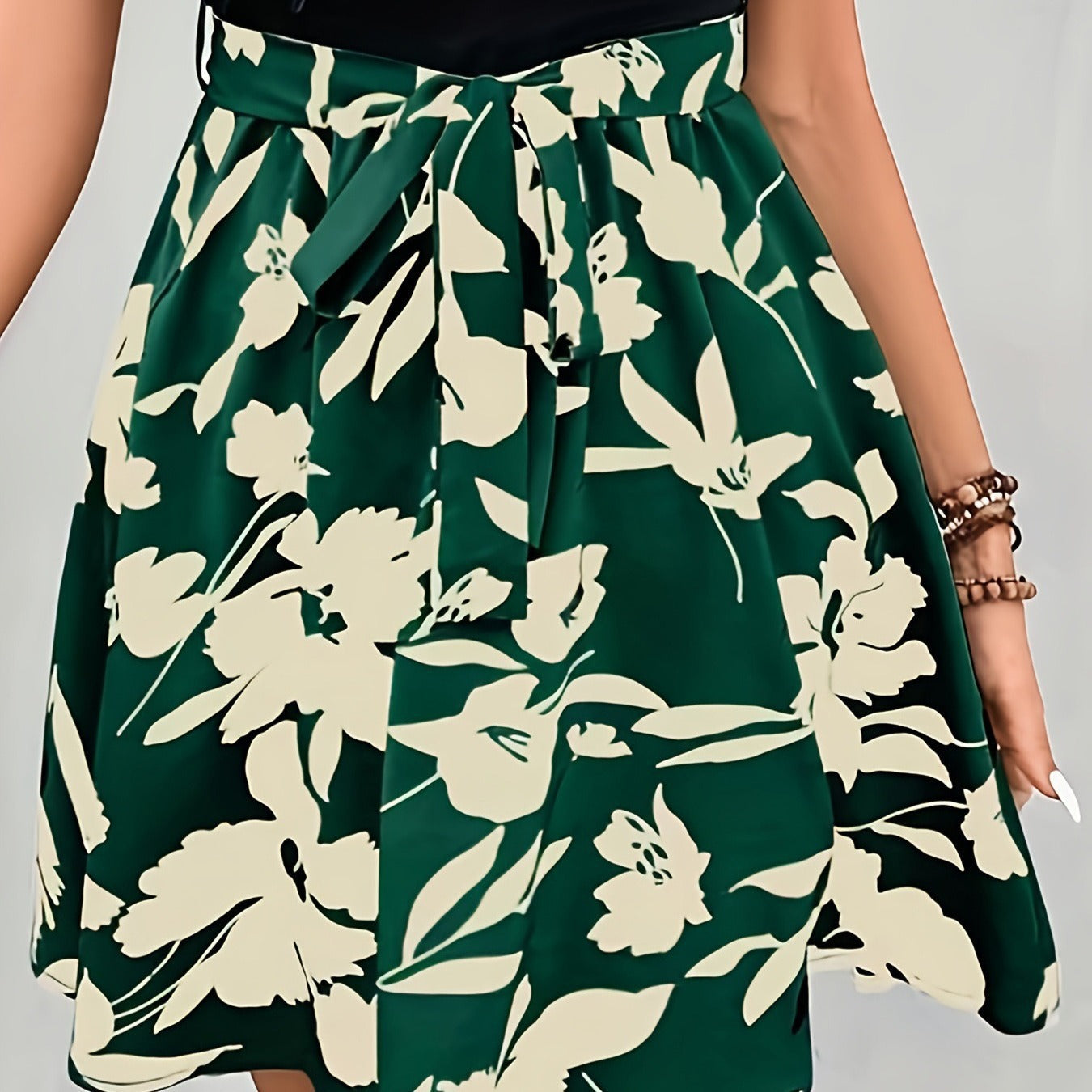 Damen A-Linien Rock mit floralem Design und dekorativem Bindegürtel Selmira