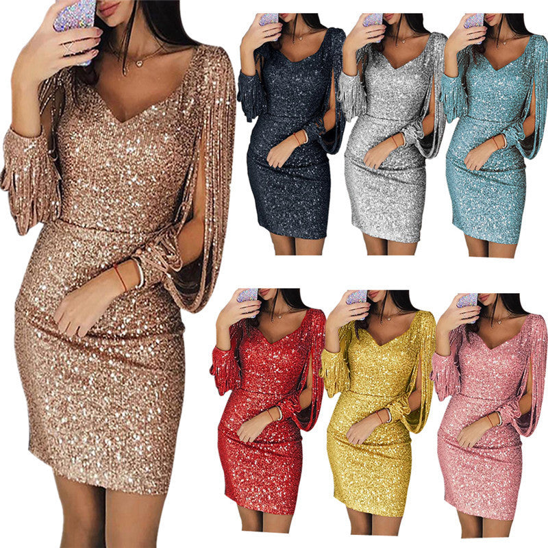 Damen Glitzerndes Cocktailkleid mit schimmernden Ärmeln Selmira