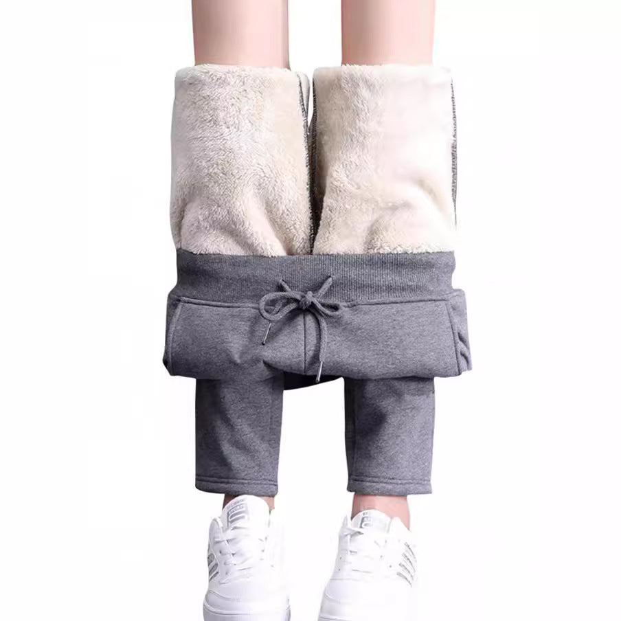 Damen nan gefütterte Thermo-Jogginghose mit Teddyfutter, elastischem Bund und Kordelzug