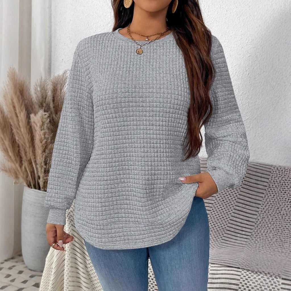 Damen nan Waffelstrick Longsleeve mit Rundhalsausschnitt, leicht A-Linien-Schnitt und gerippten Bündchen