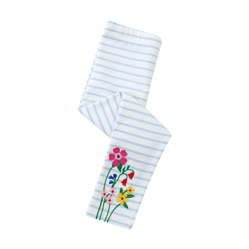 Mädchen Leggings mit buntem Blütenstickdesign