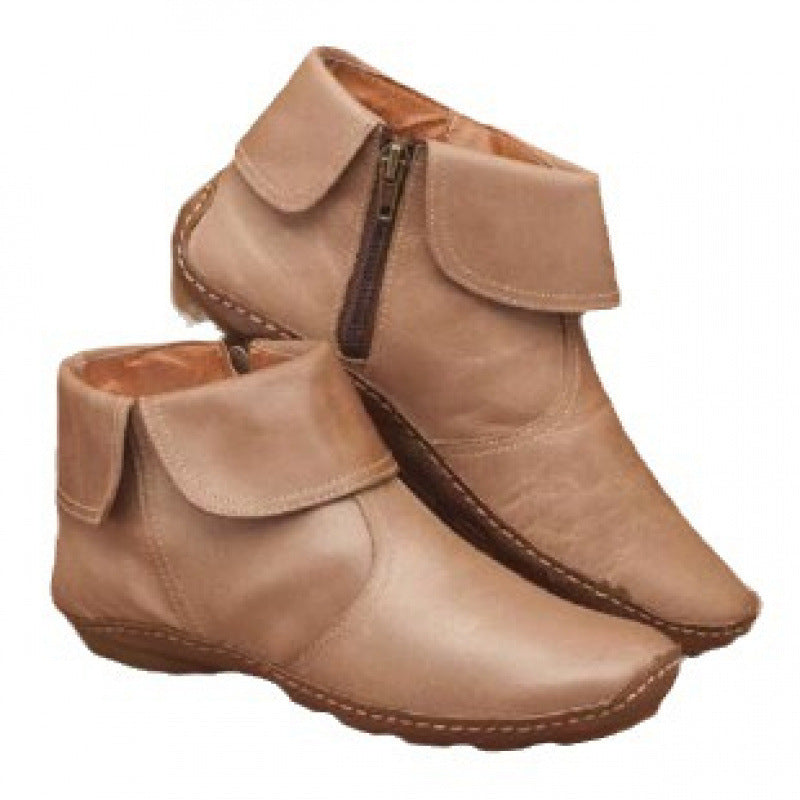 Damen nan knöchelhohe Lederoptik-Stiefelette mit umlegbarer Manschette und seitlichem Reißverschluss