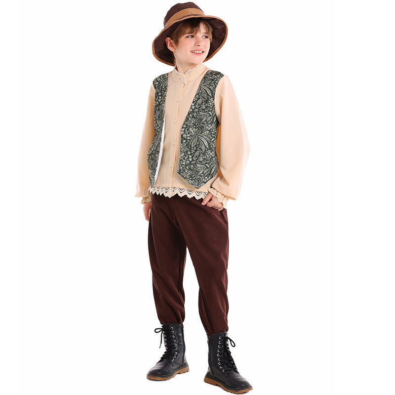 Unisex nan Kinderkostüm Set mit bestickter Paisley-Weste und Rüschenbluse