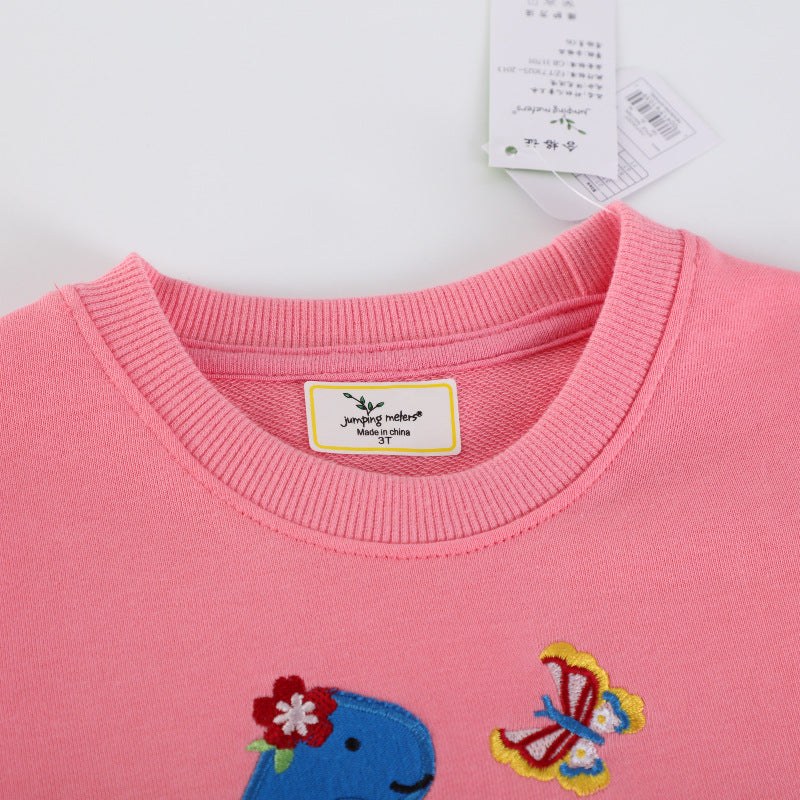 Mädchen Sweatshirt mit buntem Dinosaurier- und Blumenapplikationen