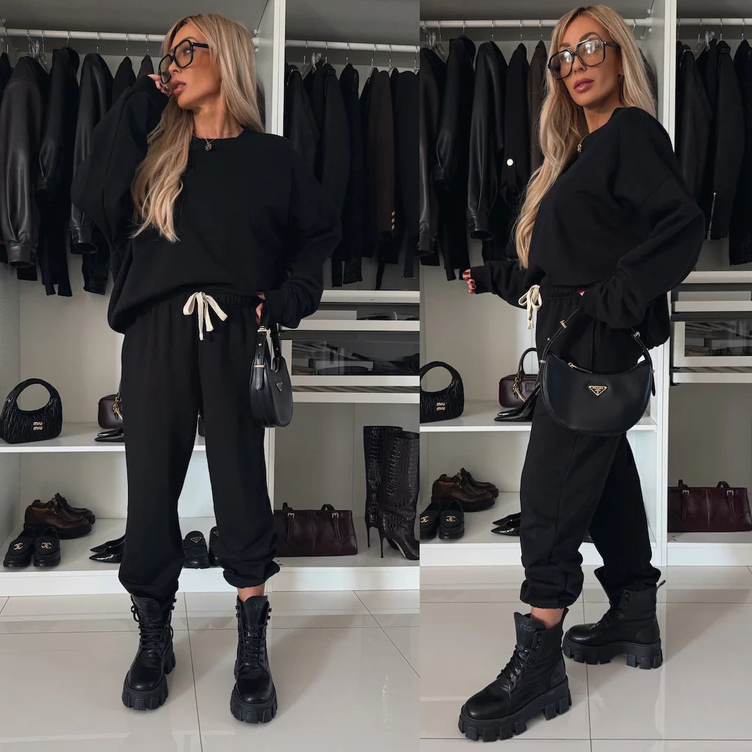 Damen nan entspanntes Lounge-Set aus Bio-Baumwoll-French-Terry mit Kordelzug, elastischem Bund und gerippten Bündchen