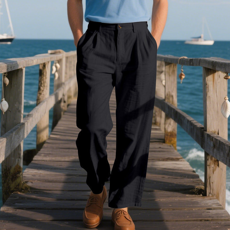 Herren nan elegante Leinenhose mit weitem Bein und Bundfalten