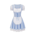 Damen nan Trachtenkleid im Vichy-Stil mit Puffärmeln, Schnürkorsett und Spitzenschürze