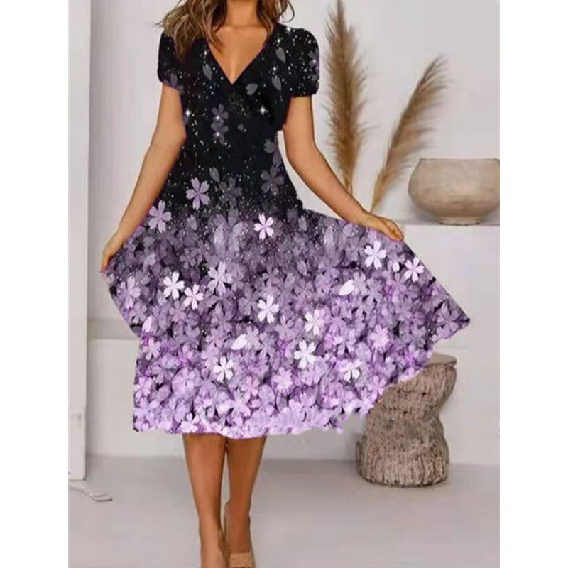 Damen A-Linie Sommerkleid mit V-Ausschnitt und floralen Akzenten Selmira