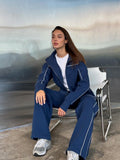 Damen nan zweiteiliges Sport-Loungewear-Set mit Stehkragen und Kontrastpaspel