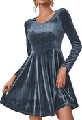 Damen A-Linien Kleid aus samtiger Qualität mit langen Ärmeln und Rundhalsausschnitt Selmira
