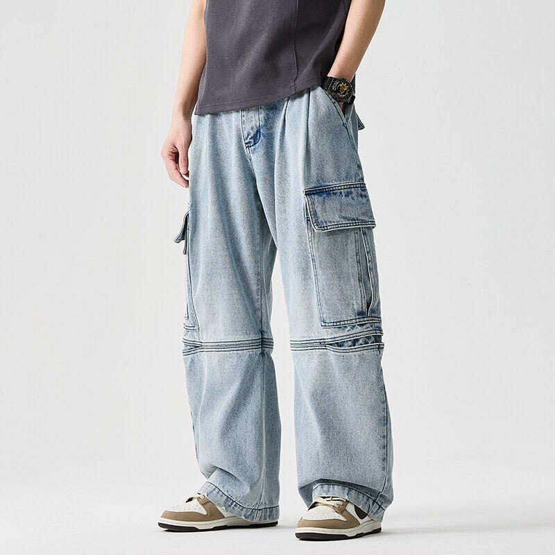 Herren nan extraweite Cargo-Jeans im Baggy-Stil mit verstärkten Knie-Nähten