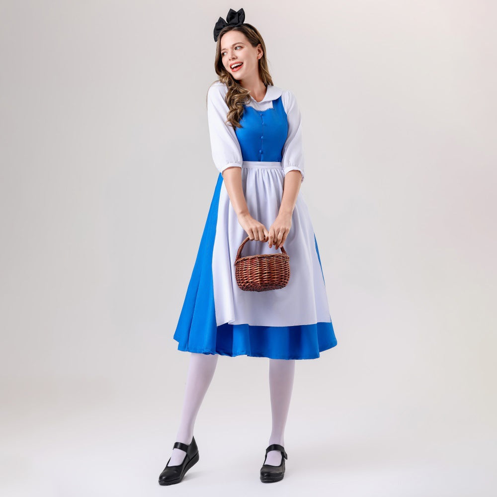 Damen nan vintage Schürzenkleid mit tailliertem Schnitt und Stehkragen