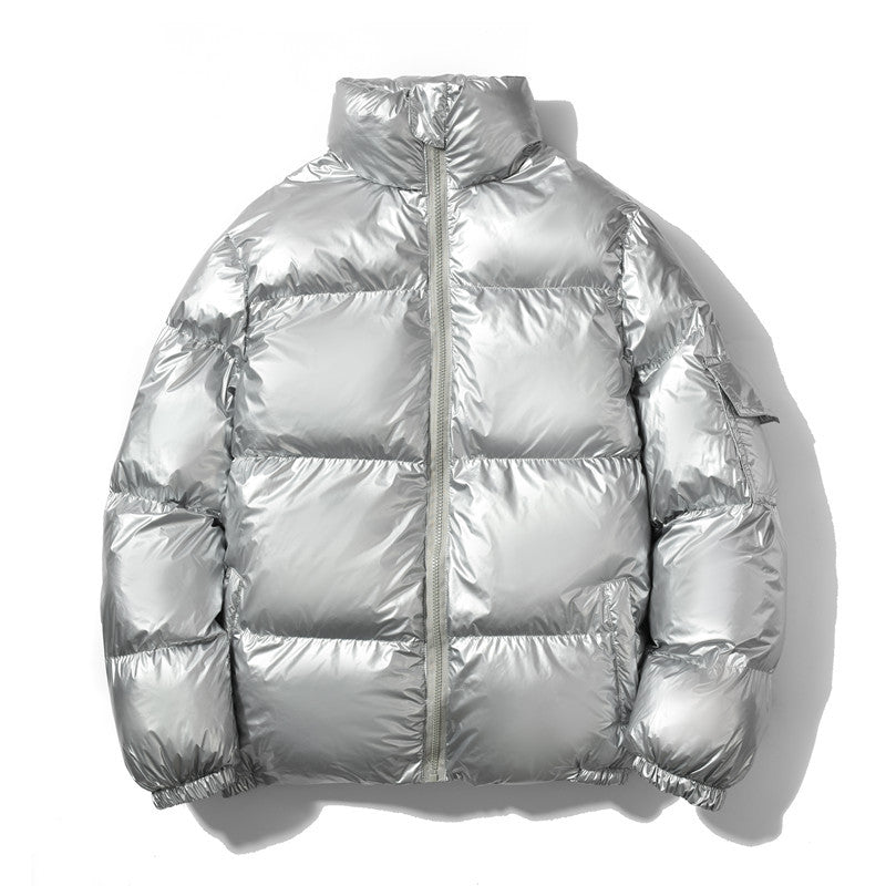 Herren nan glänzende Oversize Daunenoptik Steppjacke mit hohem Stehkragen und elastischen Bündchen