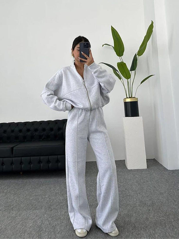 Damen nan Oversize Reißverschlussjacke mit weiter High-Waist Loungehose Set