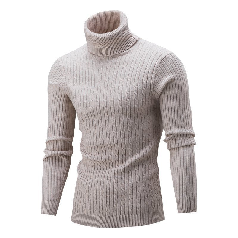Herren nan gerippter Rollkragenpullover mit Zopfmuster und körpernaher Slim-Fit-Silhouette