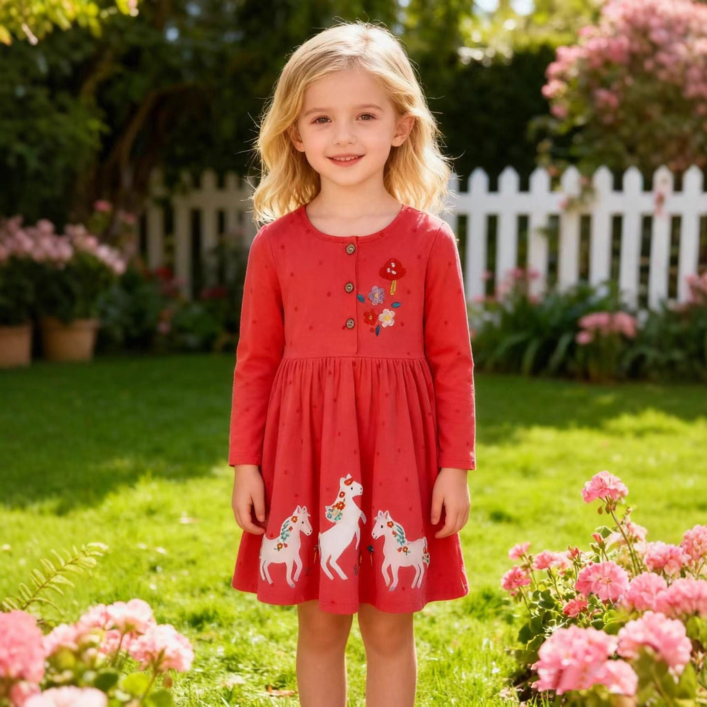 Mädchen Kleid mit bunten Einhorn- und Blumenstickereien