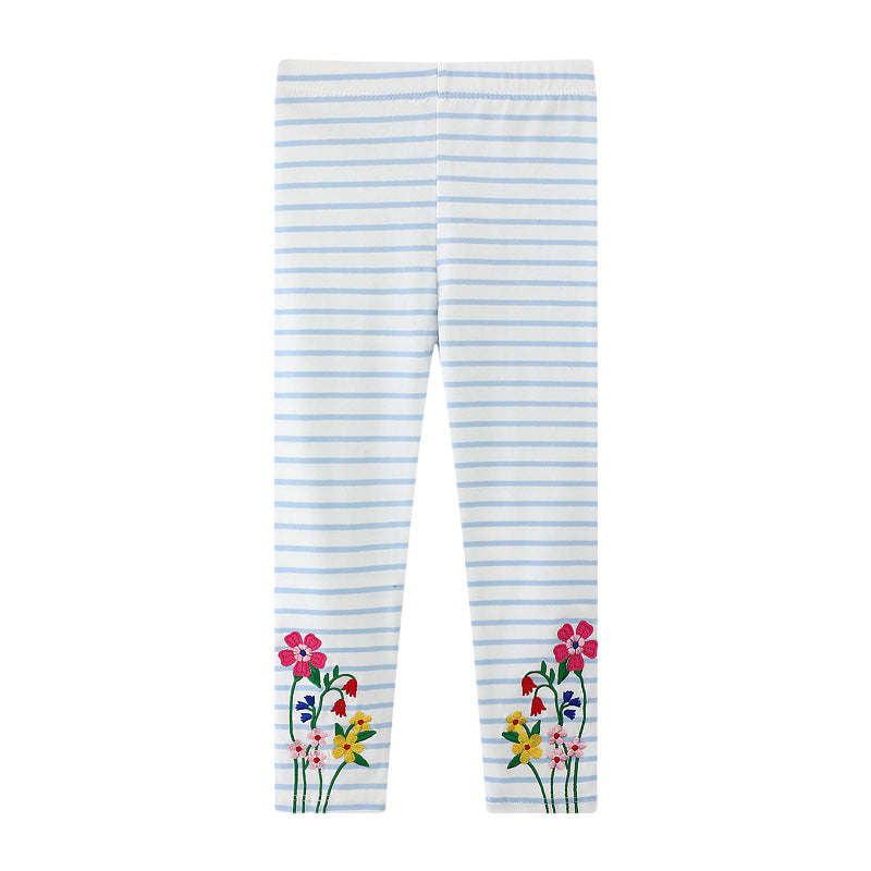 Mädchen Leggings mit buntem Blütenstickdesign