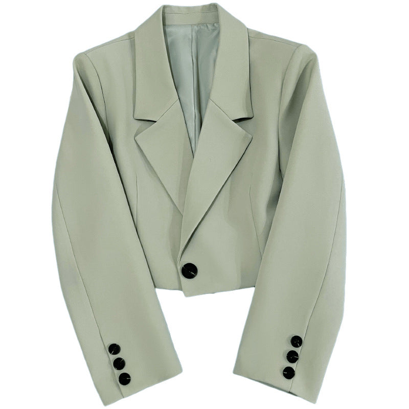 Damen nan kurzer taillierter Blazer mit markantem Revers und Ein-Knopf-Verschluss