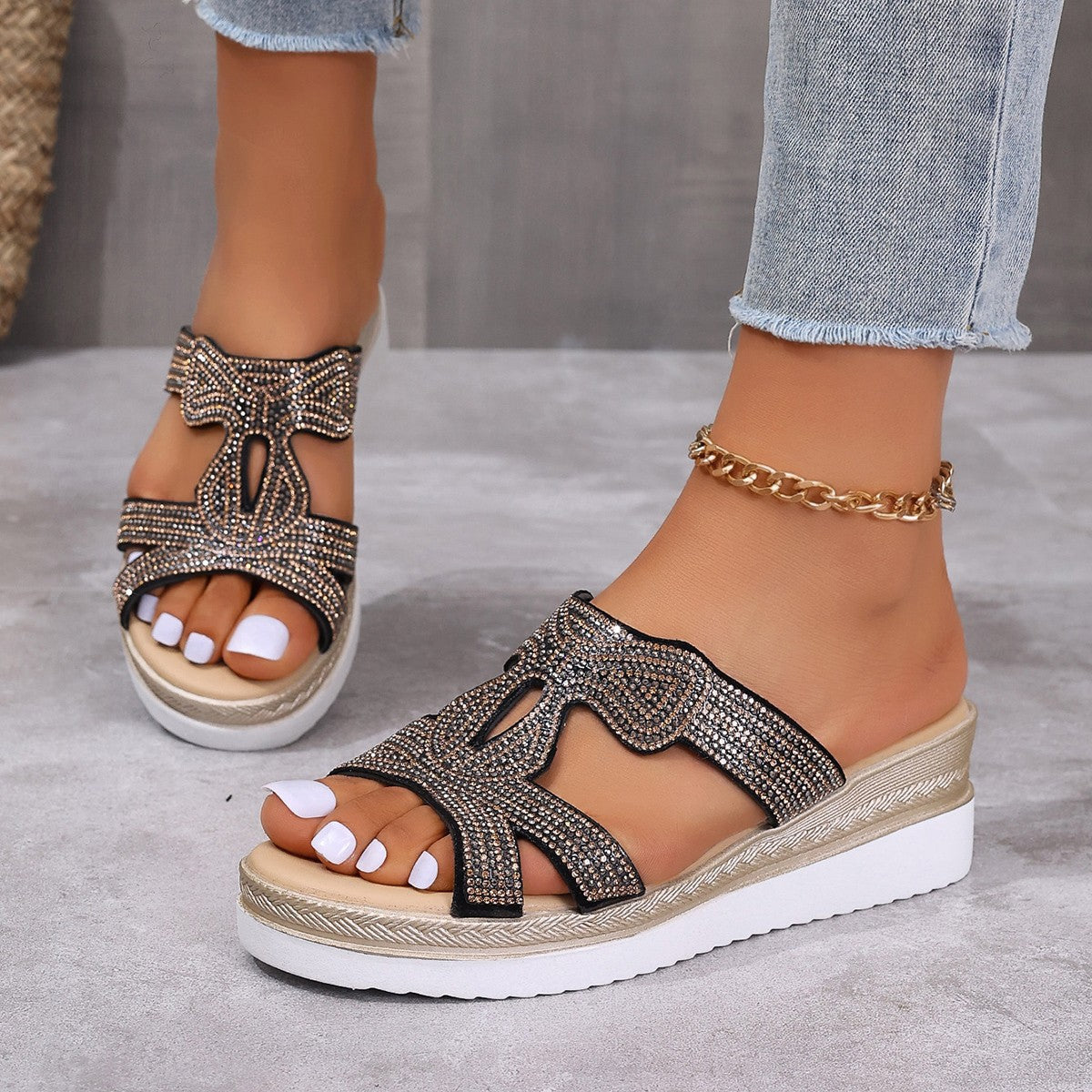 Damen Glitternde Plateau-Sandalen mit funkelndem Strassbesatz Selmira