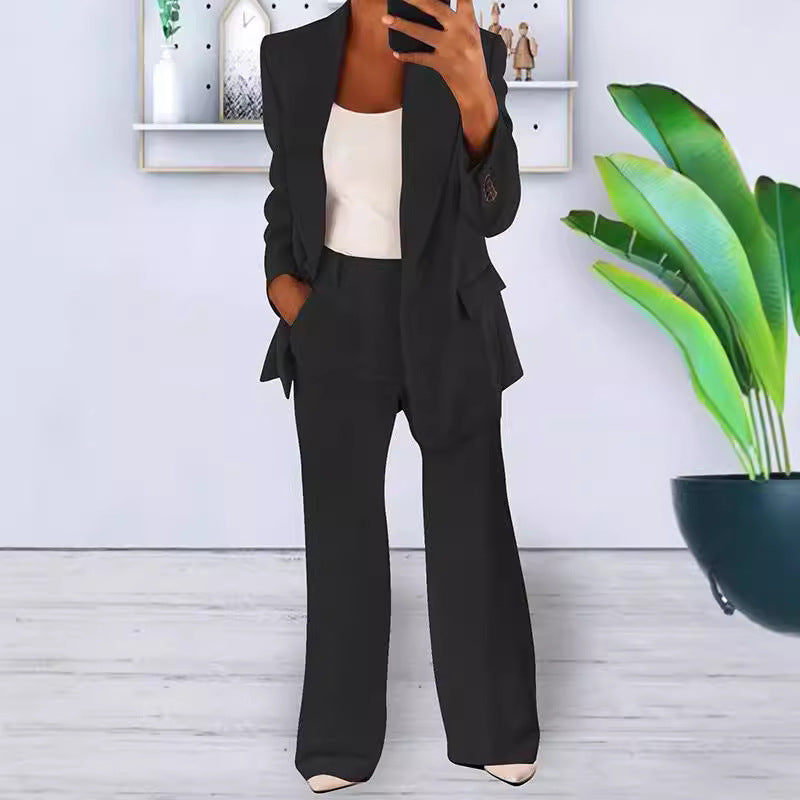 Damen nan bürotaugendes Hosenanzug Set mit weiter Hose und tailliertem Blazer