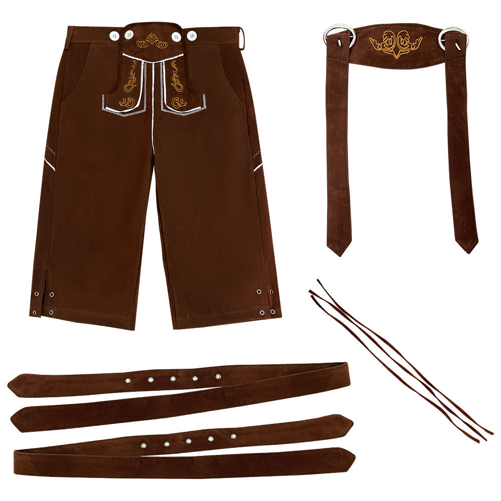 Herren nan knielange Wildlederimitat Lederhose mit detaillierter Stickerei