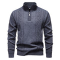 Herren nan gehobener Strickpullover mit Halbzip, Stehkragen und dekorativem Zopfmuster