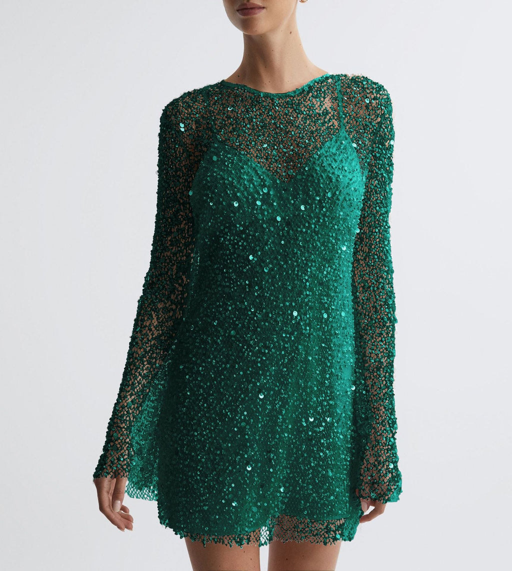 Damen Glitzerndes Cocktailkleid mit schimmernden Pailletten und langen Ärmeln Selmira