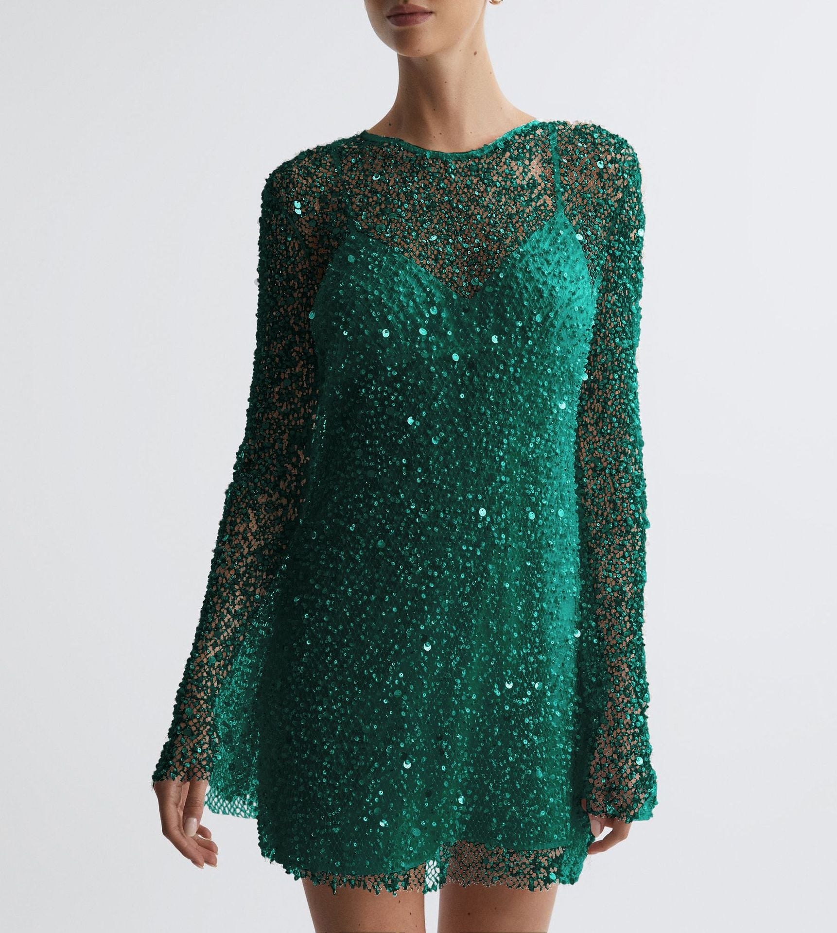 Damen Glitzerndes Cocktailkleid mit schimmernden Pailletten und langen Ärmeln Selmira