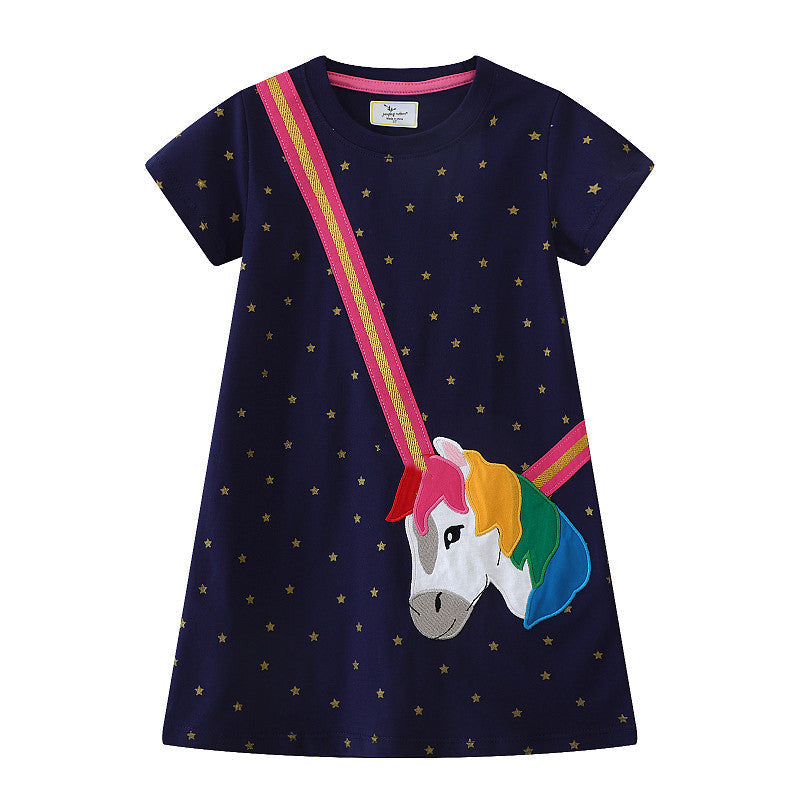 Mädchen Kurzarm Kleid mit bezauberndem Einhorn-Motiv